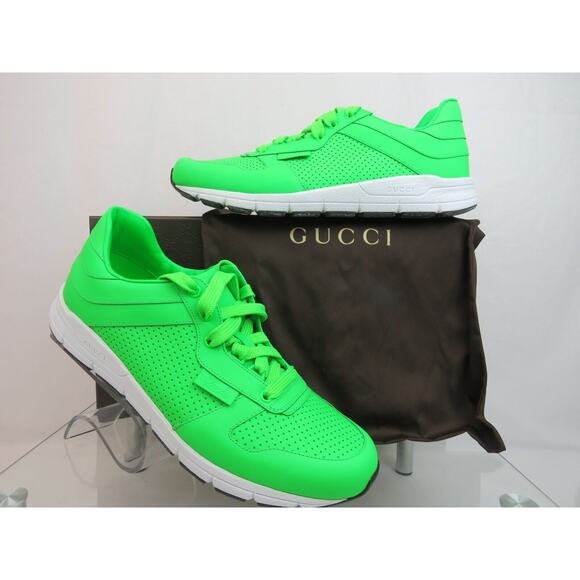 NIB GUCCI NEON GREEN LEATHER 369088 IPANEMA LOGO RUNNING SNEAKERS 10.5 US 11.5 main image 13
